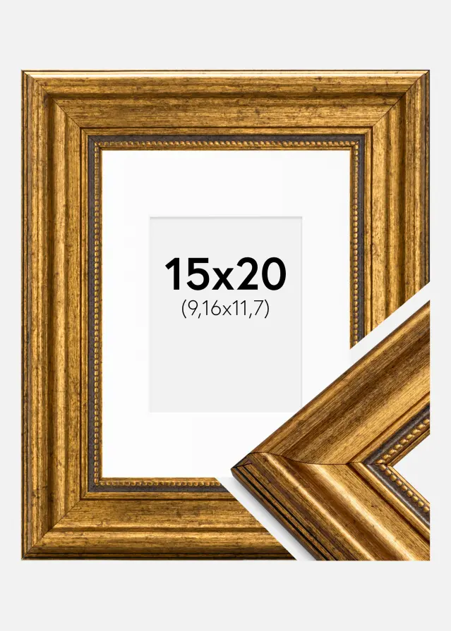 Ramme Rokoko Guld 15x20 cm - Passepartout Hvid 4x5 inches