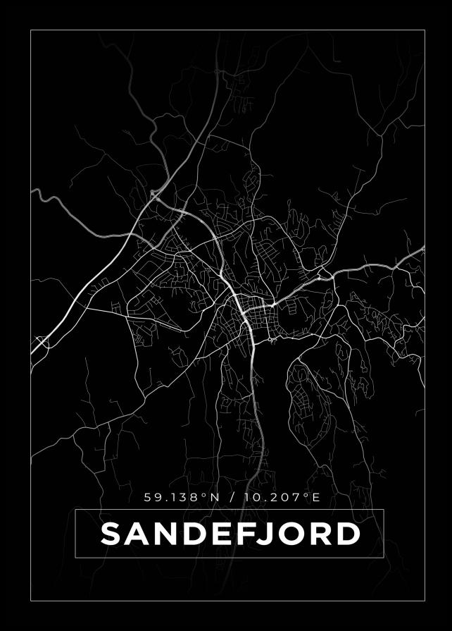 Kort - Sandefjord - Sort Plakat