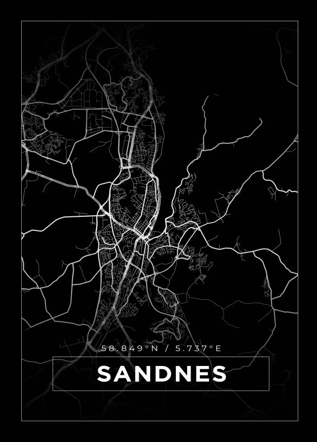 Kort - Sandnes - Sort Plakat