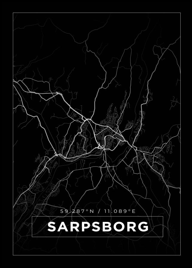 Kort - Sarpsborg - Sort Plakat