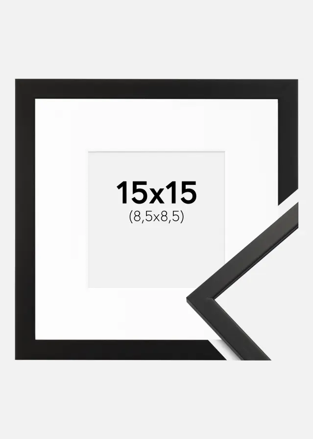 Ramme Edsbyn Sort 15x15 cm - Passepartout Hvid 9x9 cm