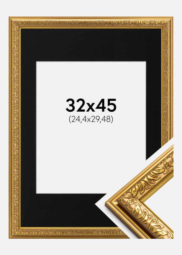 Ramme Nostalgia Guld 32x45 cm - Passepartout Sort 10x12 inches