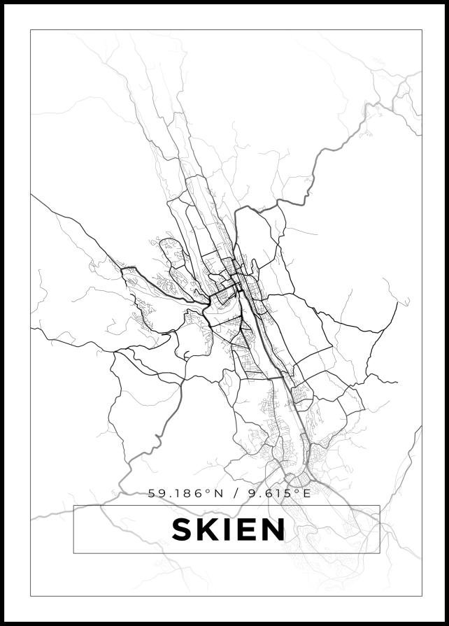 Kort - Skien - Hvid Plakat