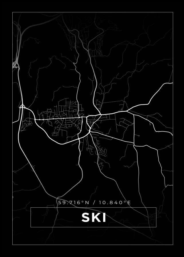Kort - Ski - Sort Plakat
