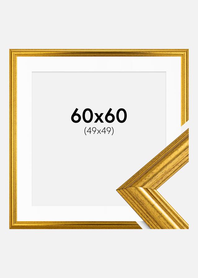 Ramme Västkusten Guld 60x60 cm - Passepartout Hvid 50x50 cm