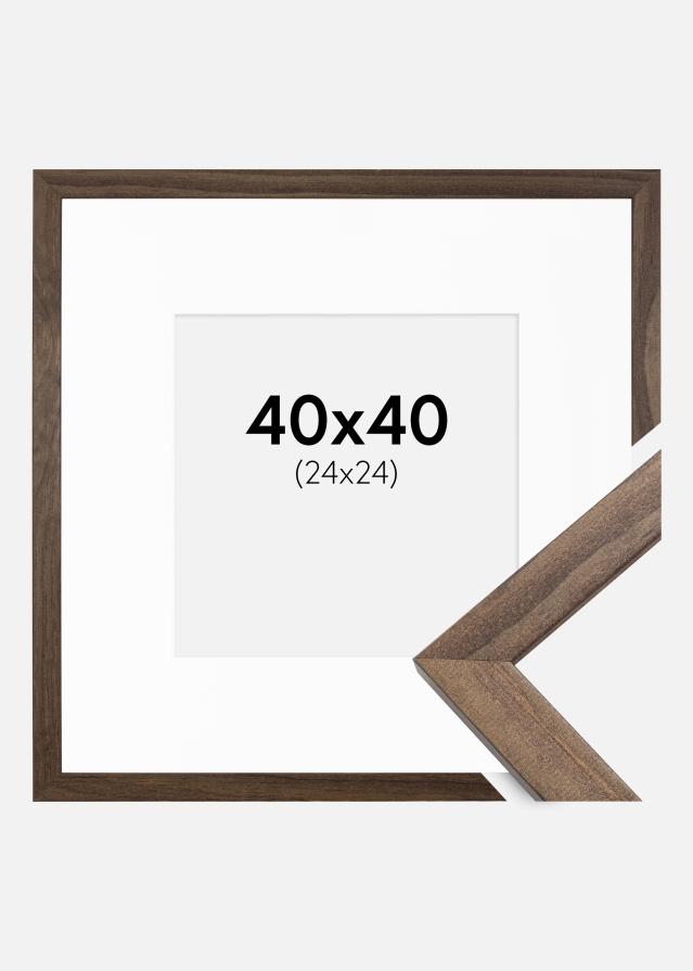 Ramme Stilren Valnød 40x40 cm - Passepartout Hvid 25x25 cm