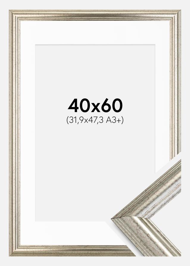 Ramme Västkusten Sølv 40x60 cm - Passepartout Hvid 32,9x48,3 cm (A3+)
