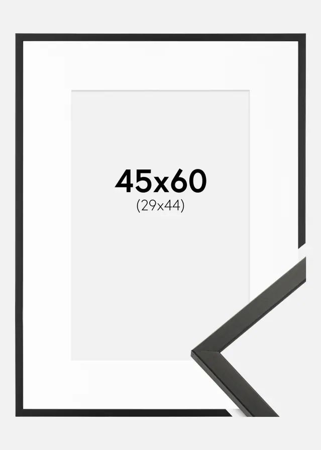Ramme Galant Sort 45x60 cm - Passepartout Hvid 30x45 cm