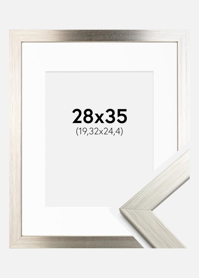 Ramme Silver Wood 28x35 cm - Passepartout Hvid 8x10 inches