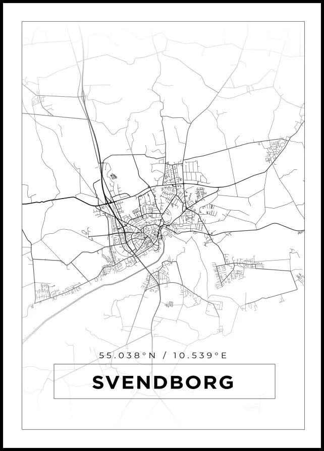 Kort - Svendborg - Hvid Plakat