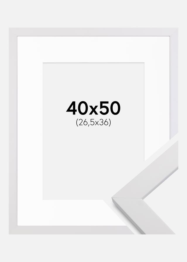 Ramme White Wood 40x50 cm - Passepartout Hvid 27,5x37 cm