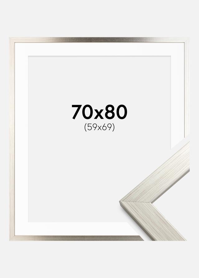 Ramme Silver Wood 70x80 cm - Passepartout Hvid 60x70 cm
