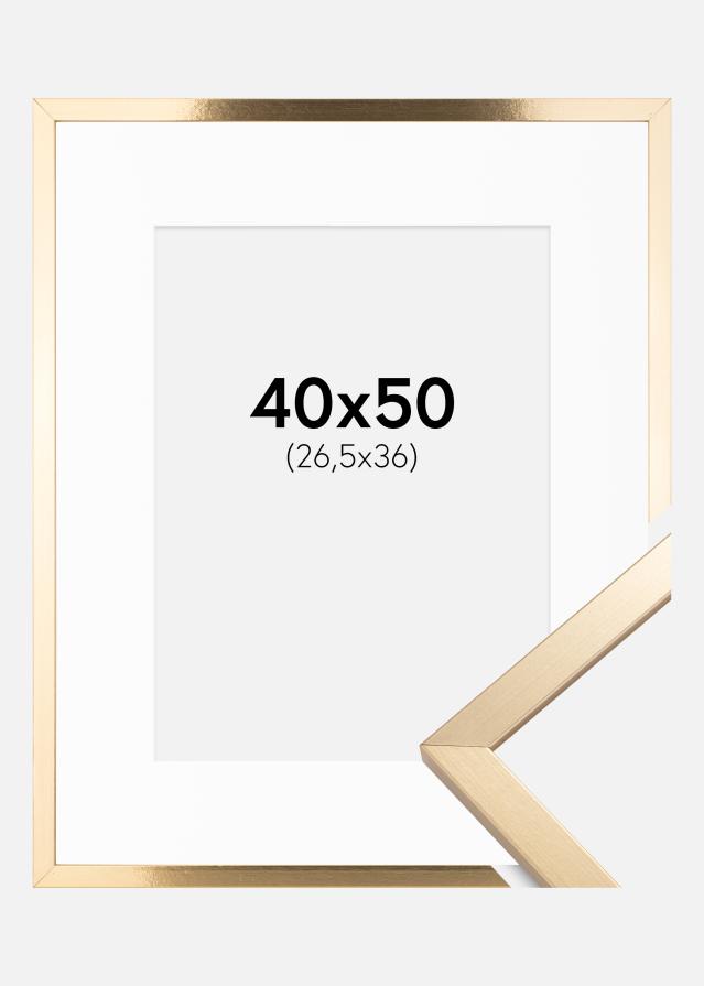 Ramme Trendy Guld 40x50 cm - Passepartout Hvid 27,5x37 cm