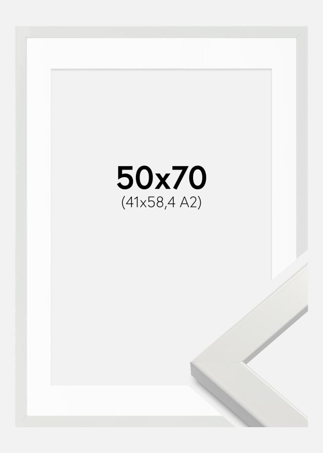 Ramme White Wood Glossy 50x70 cm - Passepartout Hvid 42x59,4 cm (A2)