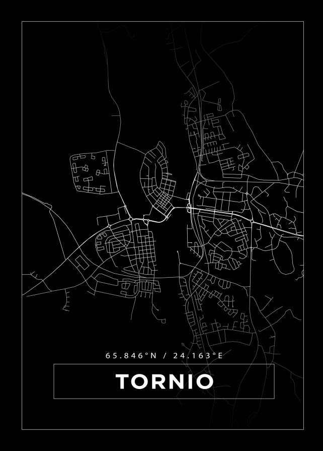 Kort - Tornio - Sort Plakat