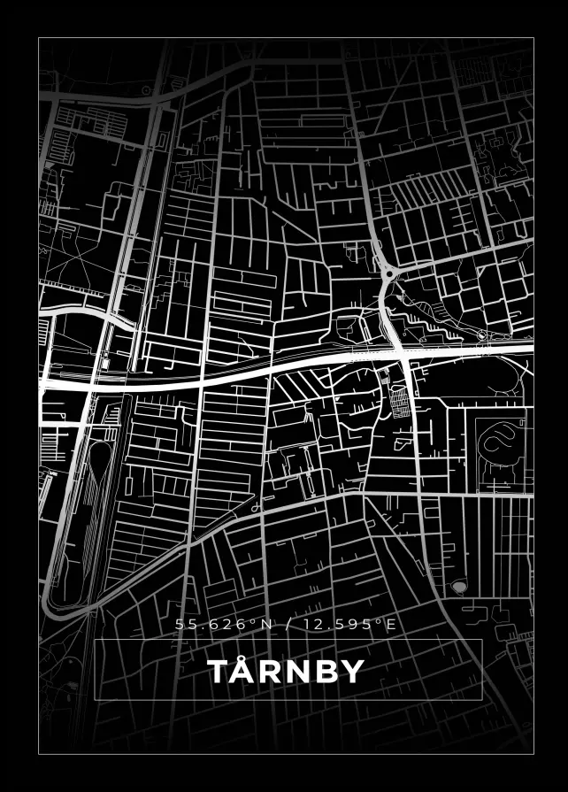 Kort - Tårnby - Sort Plakat