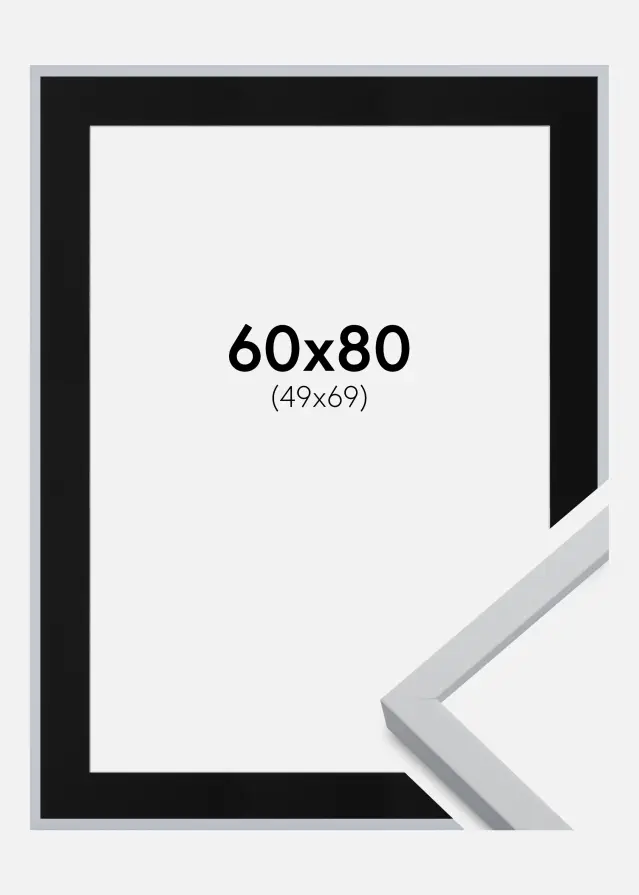 Ramme Oslo Hvid 60x80 cm - Passepartout Sort 50x70 cm