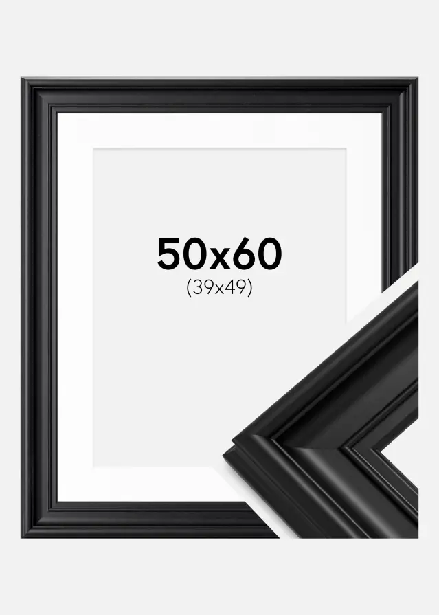 Ramme Mora Premium Sort 50x60 cm - Passepartout Hvid 40x50 cm