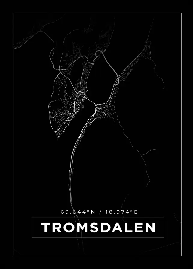 Kort - Tromsdalen - Sort Plakat