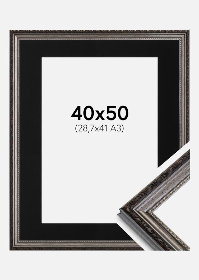 Ramme Abisko Sølv 40x50 cm - Passepartout Sort 29,7x42 cm (A3)