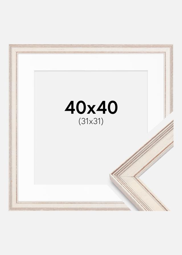 Ramme Shabby Chic Hvid 40x40 cm - Passepartout Hvid 32x32 cm