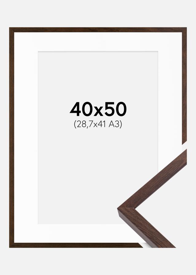 Ramme E-Line Valnød 40x50 cm - Passepartout Hvid 29,7x42 cm (A3)