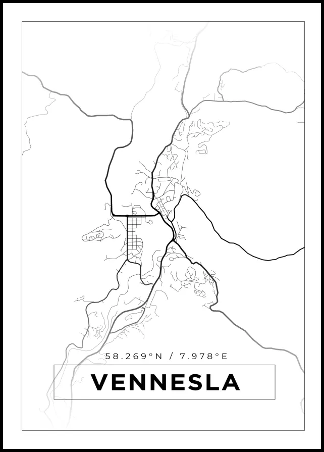 Kort - Vennesla - Hvid Plakat