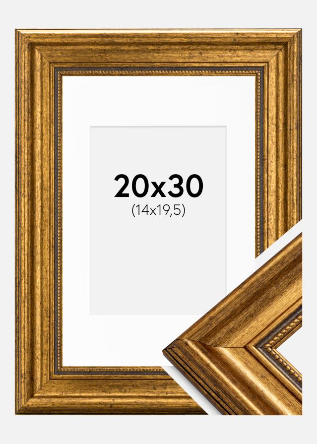 Ramme Rokoko Guld 20x30 cm - Passepartout Hvid 15x21 cm (A5)