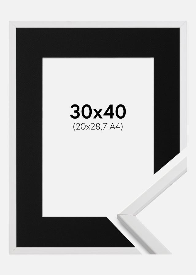 Ramme Galant Hvid 30x40 cm - Passepartout Sort 21x29,7 cm (A4)