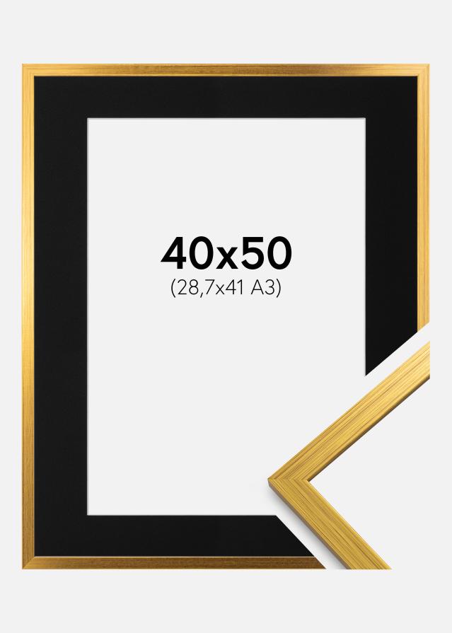 Ramme Edsbyn Guld 40x50 cm - Passepartout Sort 29,7x42 cm (A3)