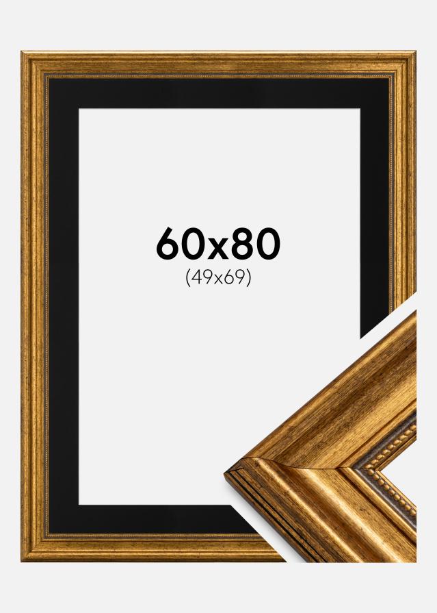 Ramme Rokoko Guld 60x80 cm - Passepartout Sort 50x70 cm