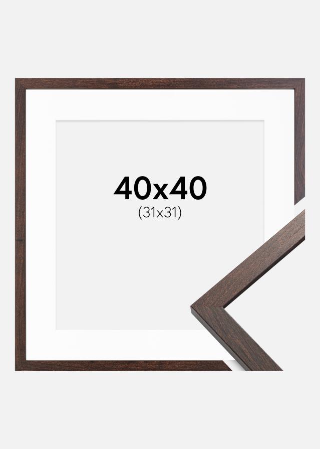 Ramme Trendy Valnød 40x40 cm - Passepartout Hvid 32x32 cm