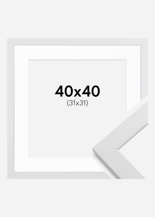 Ramme White Wood 40x40 cm - Passepartout Hvid 32x32 cm