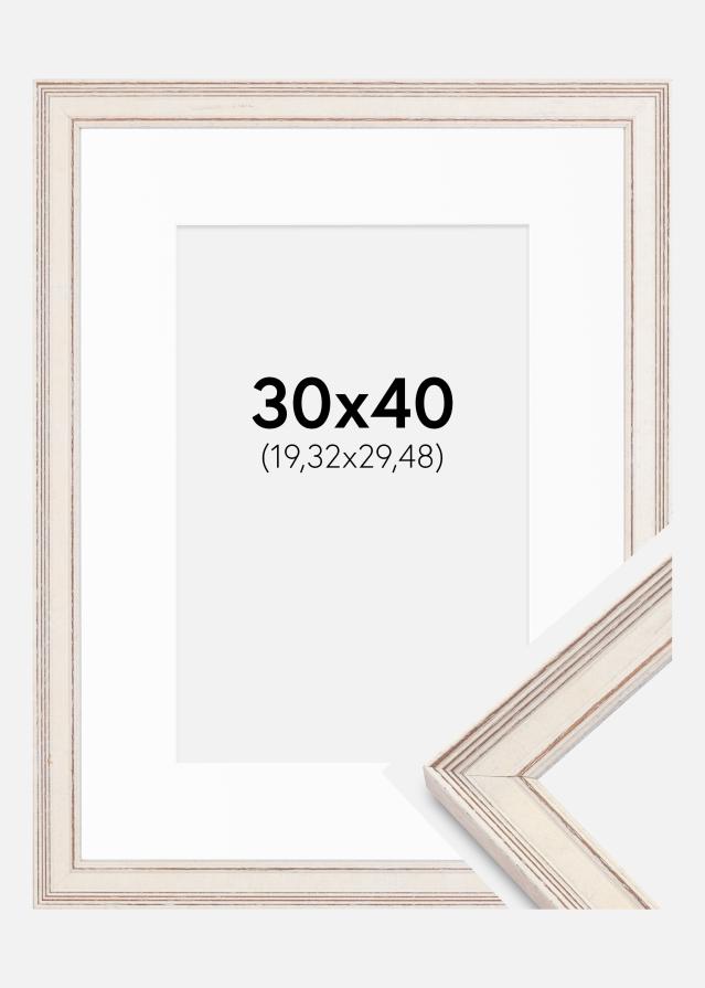 Ramme Shabby Chic Hvid 30x40 cm - Passepartout Hvid 8x12 inches