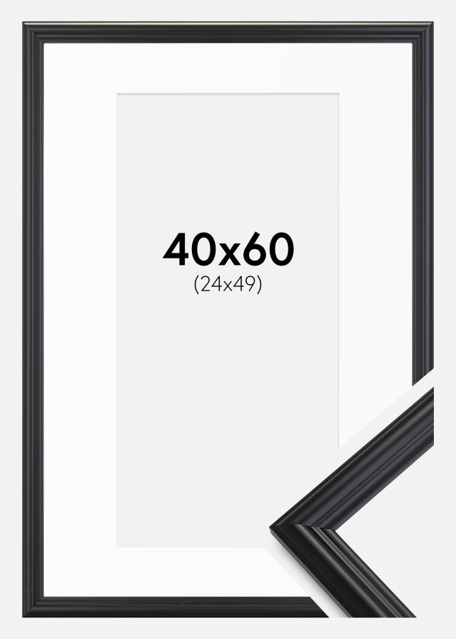 Ramme Siljan Sort 40x60 cm - Passepartout Hvid 25x50 cm