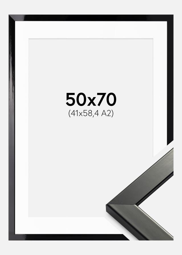 Ramme Uppsala Sort Højblank 50x70 cm - Passepartout Hvid 42x59,4 cm (A2)