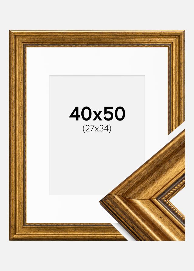 Ramme Rokoko Guld 40x50 cm - Passepartout Hvid 28x35 cm