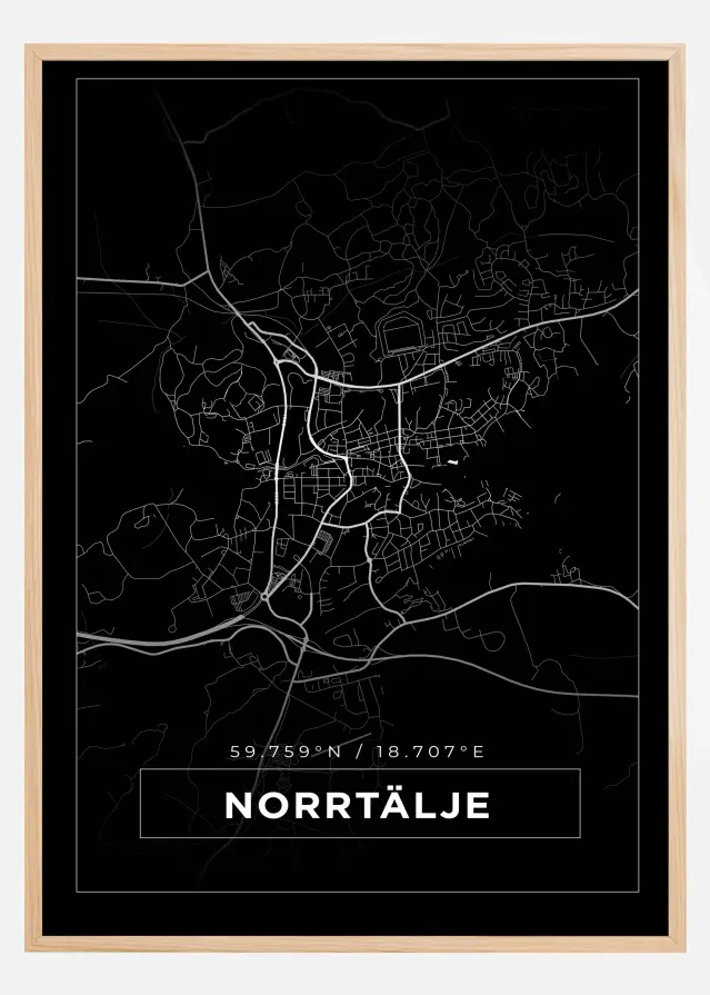 Kort - Norrtälje - Sort Plakat