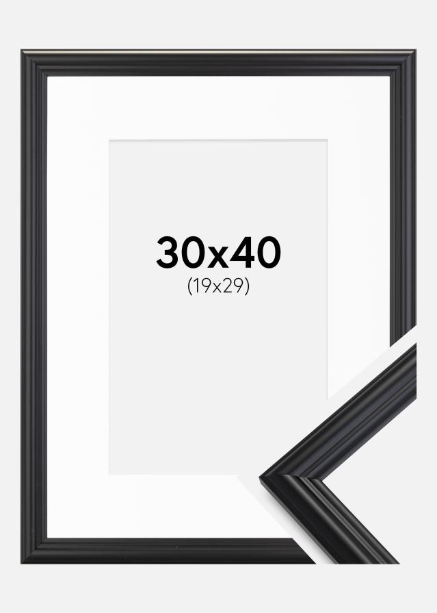 Ramme Siljan Sort 30x40 cm - Passepartout Hvid 20x30 cm