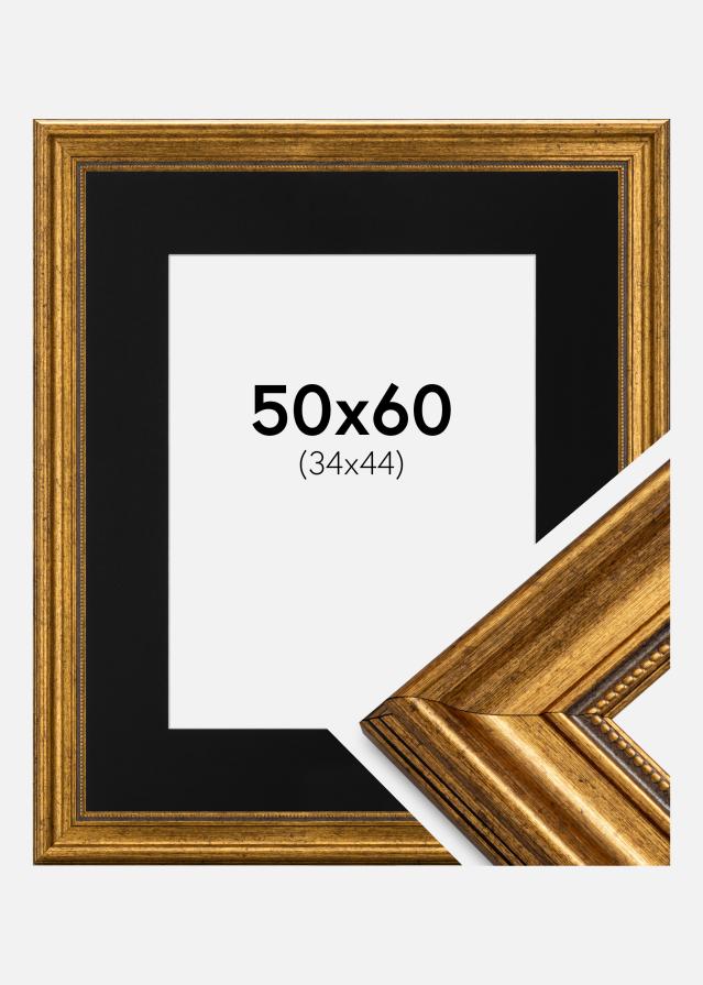 Ramme Rokoko Guld 50x60 cm - Passepartout Sort 35x45 cm