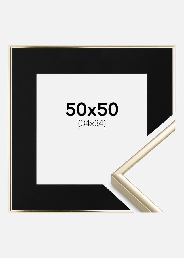 Ramme Aluminium Blank Guld 50x50 cm - Passepartout Sort 35x35 cm