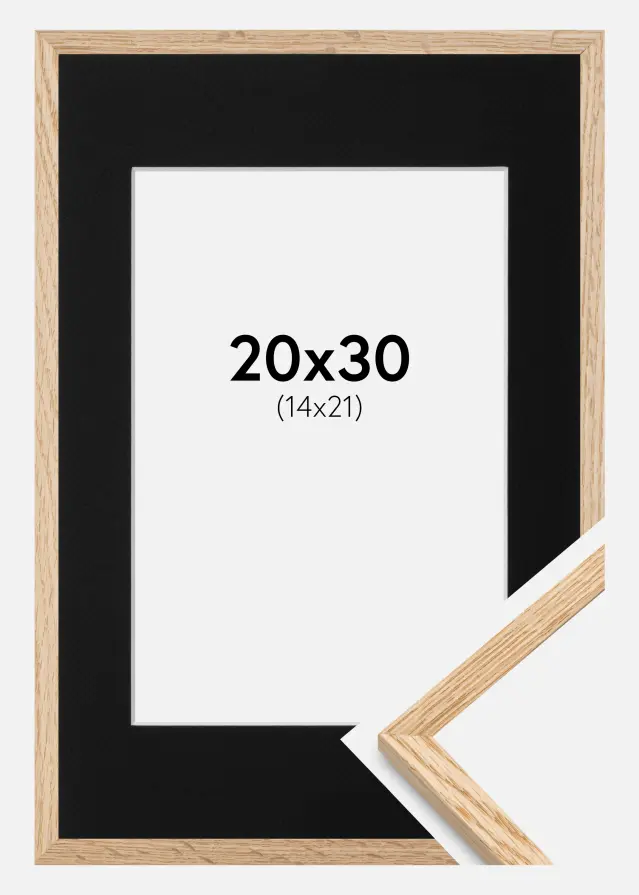 Ramme Tynd Eg 20x30 cm - Passepartout Sort 15x22 cm