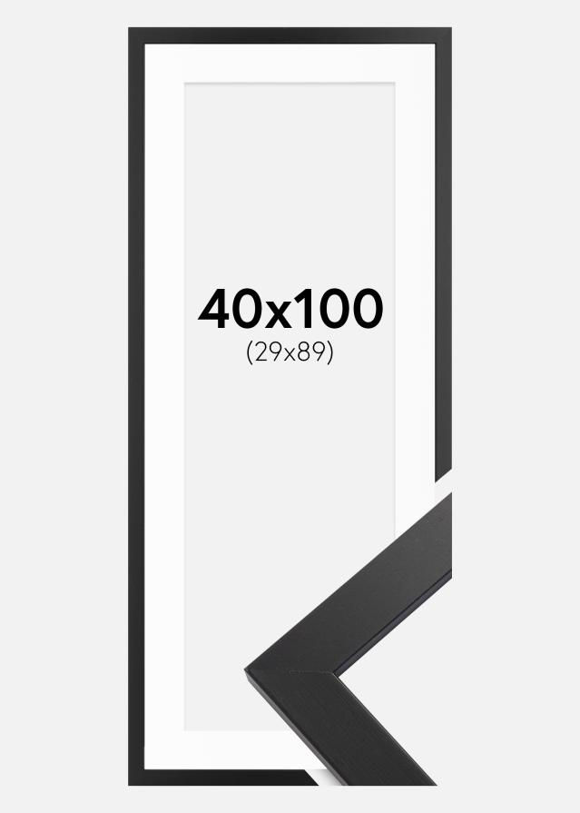 Ramme Black Wood 40x100 cm - Passepartout Hvid 30x90 cm