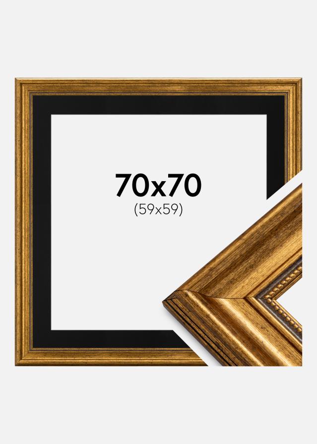 Ramme Rokoko Guld 70x70 cm - Passepartout Sort 60x60 cm