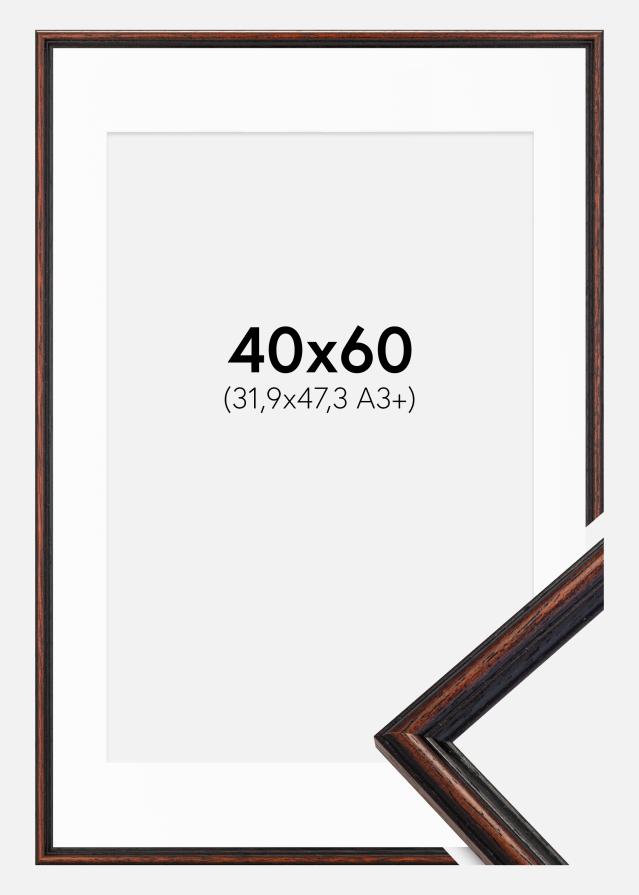 Ramme Horndal Valnød 40x60 cm - Passepartout Hvid 32,9x48,3 cm (A3+)