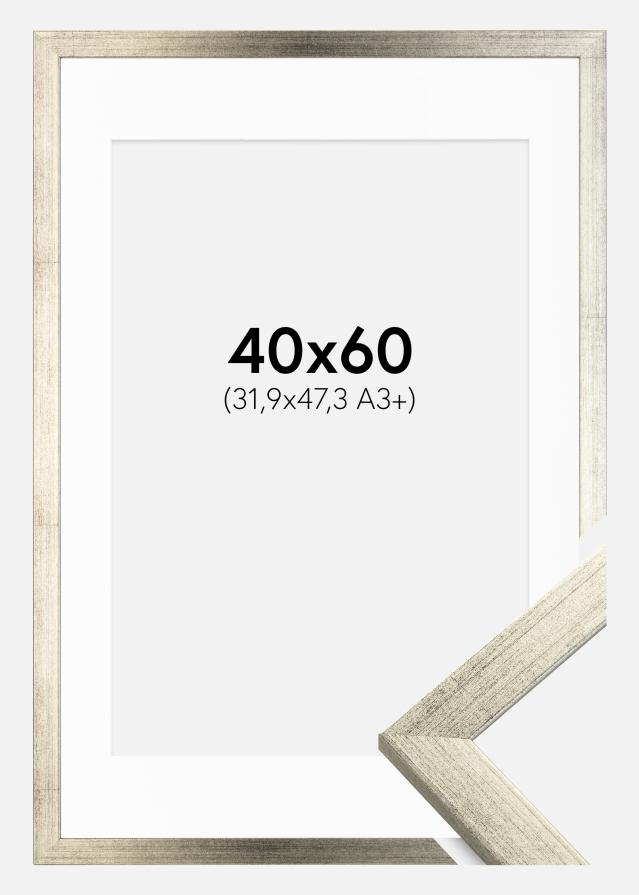 Ramme Stilren Sølv 40x60 cm - Passepartout Hvid 32,9x48,3 cm (A3+)