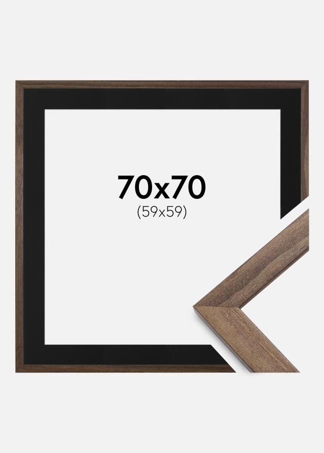 Ramme Stilren Valnød 70x70 cm - Passepartout Sort 60x60 cm