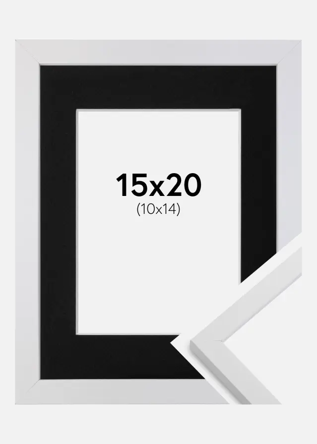Ramme Trendy Hvid 15x20 cm - Passepartout Sort 11x15 cm