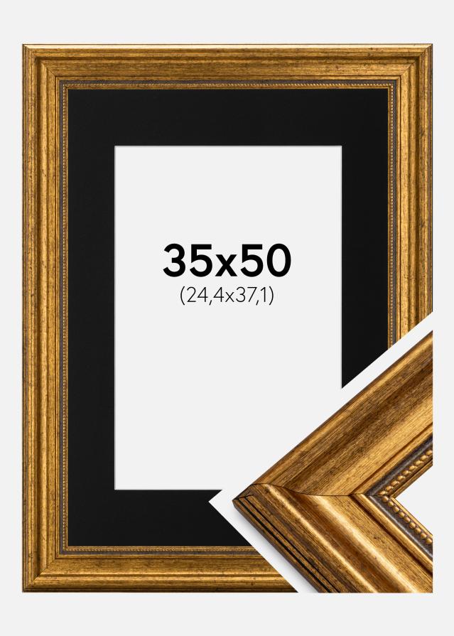 Ramme Rokoko Guld 35x50 cm - Passepartout Sort 10x15 inches