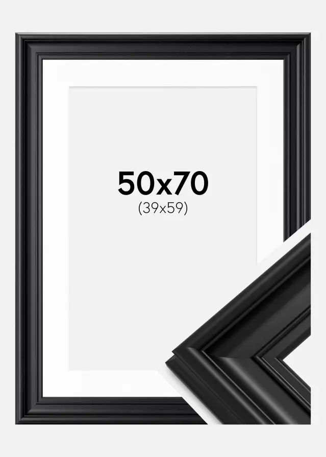 Ramme Mora Premium Sort 50x70 cm - Passepartout Hvid 40x60 cm